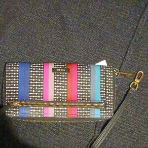 Fossil Multicolor Striped Clutch- removable wristlet